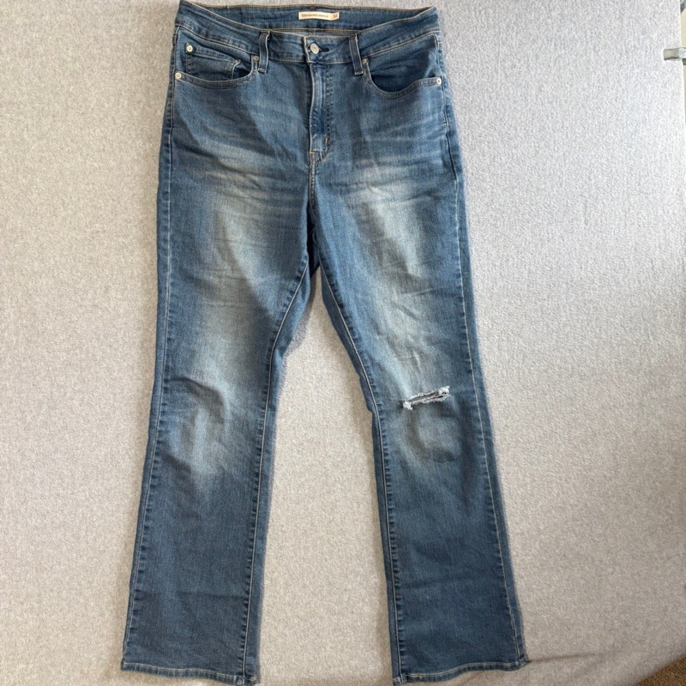 Levi’s 725 High Rise Bootcut Distressed Jeans 32 Coastal Cowgirl Flare Denim